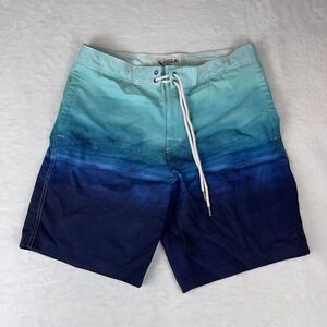 American Eagle Classic Board Shorts Men Medium Blue Ombre 9" Inseam Beach Summer